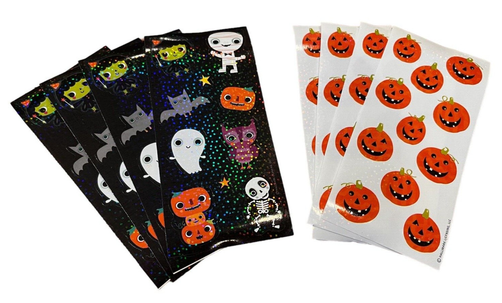 Hallmark Halloween Pumpkin Ghost Vampire Skull Stickers 8 pages new! Glitter!